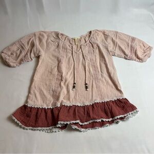 Matilda Jane Call Me Cute Pink and Brown Ruffle Blouse
